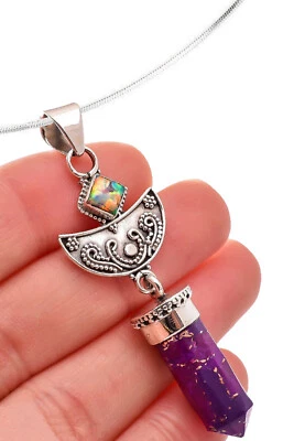 Collar colgante de plata de ley 925 ópalo turquesa púrpura cobre bolsa de regalo gratis Foto 1 de 4