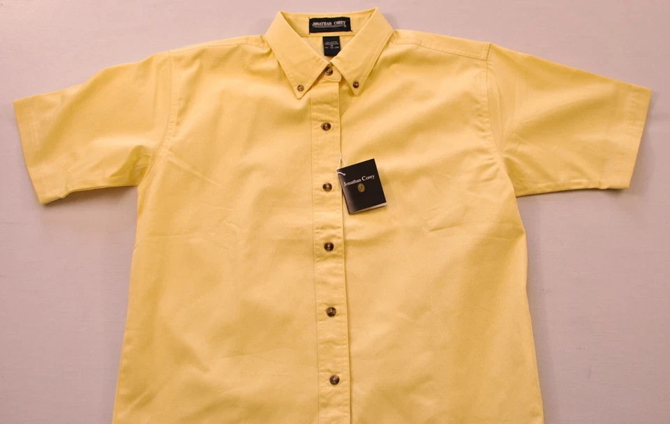  men's Jonathan Corey shirt size medium short sleeve collar yellow button front - Image 1 of 4