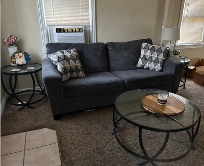  Juego de mesa/mesa de centro redonda de 3 piezas con tapa de vidrio Tarrin contemporáneo Foto 1 de 4