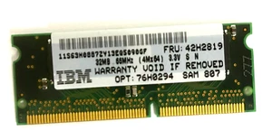 IBM 32MB 144PIN SODIMM NOTEBOOK MEMORY 66MHZ 4Mx64 FRU 42H2819 USOFF2-MEM3BX1 - Picture 1 of 2