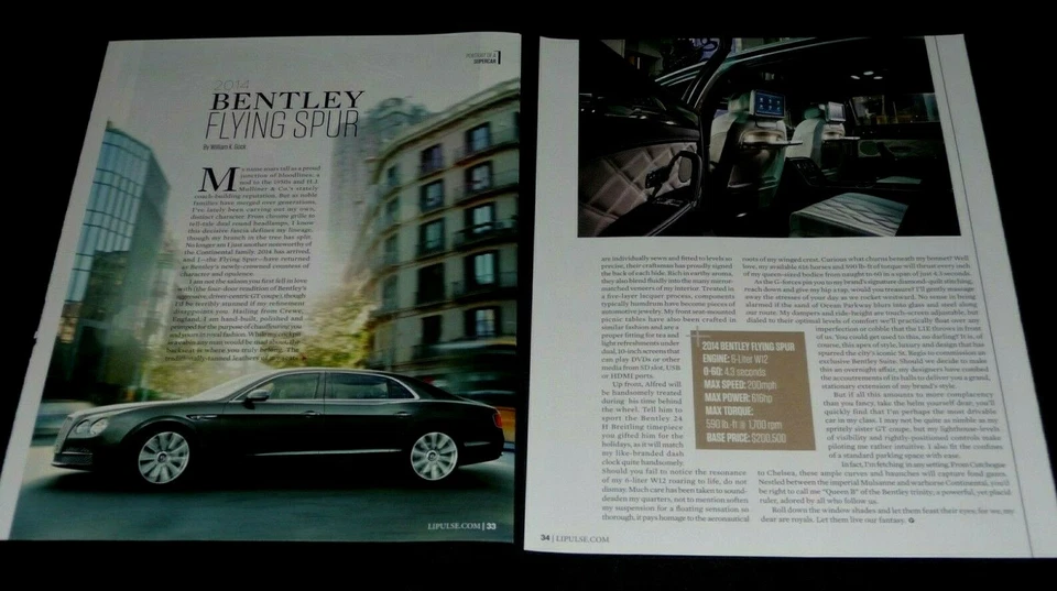 BENTLEY FLYING SPUR-2014 ARTICLE - PORTRAIT OF A SUPERCAR - Image 1 of 1