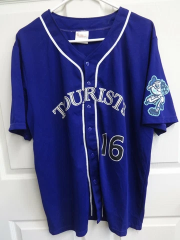 2016 MiLB Asheville Tourists SGA Button Front Baseball Jersey Men Large Purple Cover