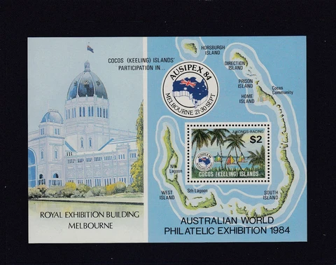 COCOS Islands 1984 AUSIPEX International Stamp Expo  $2 Minisheet  MNH Cover