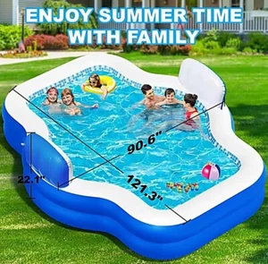 Large Inflatable Swimming Pool for Kids Adults, 121" X 90" X 22" Thick with Pump - Picture 1 of 6