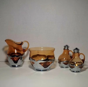 Cambridge Farber Bros. Krome Kraft Braunglas Zucker, Sahne, Salz & Pfeffer Set 4 - Bild 1 von 11