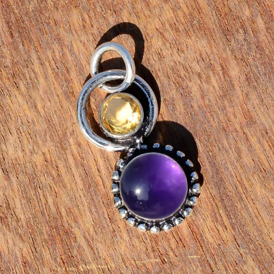 African Amethyst With Citrine Gemstone 925 Sterling Silver Kid's Gift Pendant - Image 1 of 4