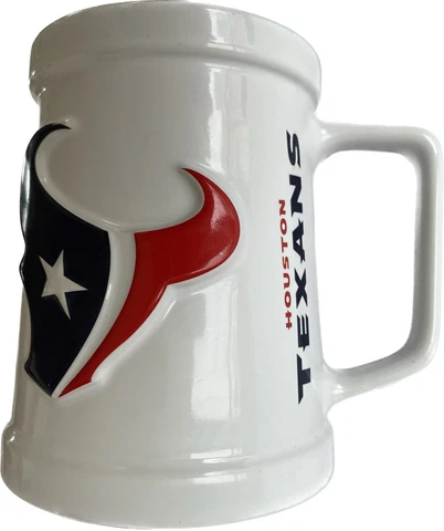 Houston Texans 24oz Beer Mug Ceramic 3D Logo White Blue Red XL Coffee Mug, MINT Cover