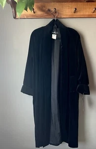 VTG Black LONG VELVET OPEN COAT Opera Trench Formal Wedding Duster NWT Sz S Goth - Picture 1 of 7