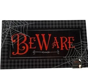 Halloween Door Mat Spider Web Beware Indoor Outdoor 16 X 28 new - Picture 1 of 2