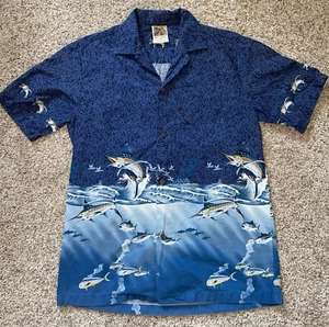Herren Winnie Mode Marlin Fisch Knopfleiste Hemd Größe Medium blau - Bild 1 von 5