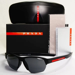 Gafas de sol Prada negras mate envoltura gris ventilación lentes PS03YS SPS 03Y 1BO-06F 64 mm - Imagen 1 de 12