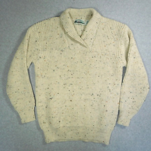 Vintage Aran Crafts Sweater Mens Large Wool Knit Ireland Made Shawl Oatmeal RARE