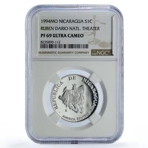 Nicaragua 1 cordoba Ruben Dario Theater Dances Art PF69 NGC silver coin 1994 - Picture 1 of 2
