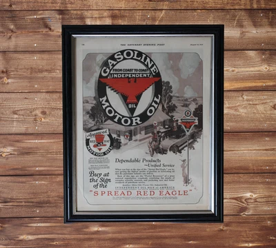 ¡Anuncio fotográfico enmarcado anuncio de aceite de motor Red Hat 1926! Anuncios de publicación de sábado por la noche Foto 1 de 4