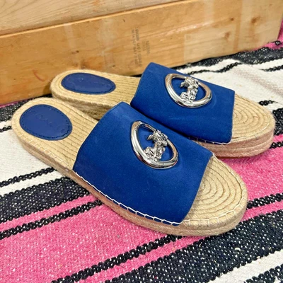 Sandalias de cuña Coach Camille alpargata talla 8 azul real gamuza logotipo de carro de caballos Foto 1 de 4