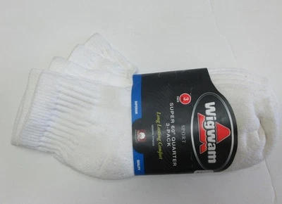 Paquete de 3 calcetines Wigwan unisex deportivos súper 60 cuartos blancos hechos en EE. UU. talla mediana Foto 1 de 4