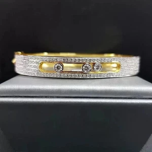 3CT Round Cut Lab Created Diamond Bangle Bracelet Women's 14K Yellow Gold Plated - Picture 1 of 3