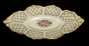 LIMOGES Goudeville Porcelain White Tray 6 1/4" x 2 3/4" Floral w/ gold details - Picture 1 of 8