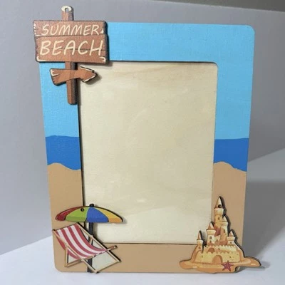 Marco de fotos de playa de verano 5"x7" madera pintada a mano delgado Foto 1 de 4