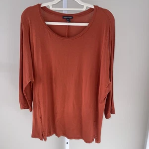 Eileen Fisher Rust Orange 3/4 Sleeve Tunic Top Size L Made in USA Relaxed Fit - Picture 1 of 5