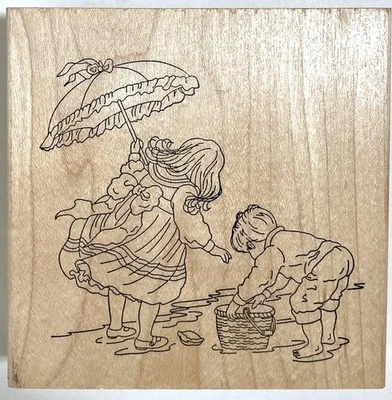 Sellos de goma para niños jugando en el agua sellos de montaje en madera suceden 3,5 x 3,5 Foto 1 de 3