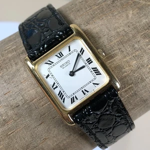 Vtg Seiko Women 2320-5649 Dress Black Leather Square Quartz 23mm Watch 6 3/4" - Picture 1 of 13