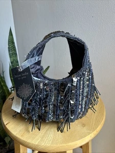 Hand Beaded Small Purse Deep Purple Gray From India - Picture 1 of 10