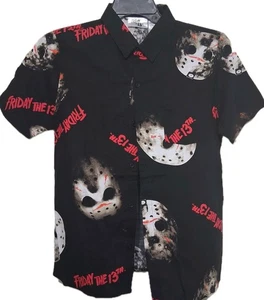 Camisa Friday The 13th Para Hombre Pequeña Manga Corta Con Botones Negra Nueva Con Etiquetas - Imagen 1 de 5