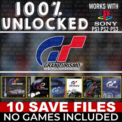 GRAN TURISMO 1 2 3 4 | MEMORY CARD SAVES 100% Unlock All Cars Tracks PS1 PS2 PS3 - Image 1 of 2