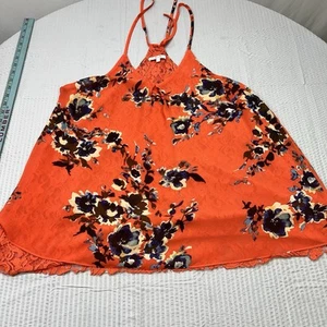 Miss Me Orange Floral Lightweight Racerback Neckholder Tank Top Gr. L - Bild 1 von 8