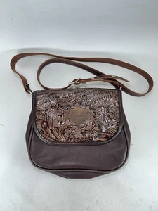 Harley Davidson Floral Leder Crossbody Handtasche Braun Handtasche Schultertasche - Bild 1 von 12