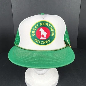 Sombrero de camionero vintage Great Northern Railway malla verde y blanco cierre a presión, nuevo con etiquetas - Imagen 1 de 6