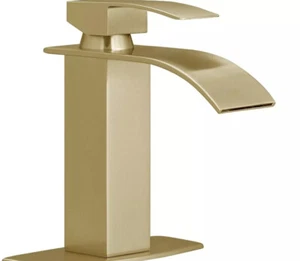 Hoimpro Gold Waterfall Spout Bathroom Faucet ,Single Handle Bathroom Vanity Sink - Picture 1 of 7