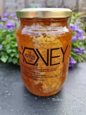 Raw Wildflower honeycomb in honey 1kg jar 2025 Harvest - Image 1 of 4