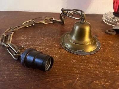 ANTIQUE VINTAGE BRASS CEILING BAKELITE SOCKET HANGING LIGHT FIXTURE - Image 1 of 4