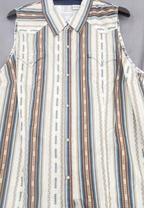 Roper ärmelloses Shirt Damen gestreift aztekisch beige grün creme X-Large Druckknöpfe - Bild 1 von 7
