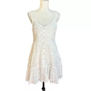 ASOS EYELET TIERED SMOCK SLEEVELESS MINI DRESS Women’s SZ US 6 White NEW - Picture 1 of 6