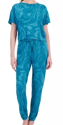 Jenni Women's 2-Pc. Short-Sleeve Jogger Pajamas Set - Tonal Marble Sapphire Med - Image 1 of 4