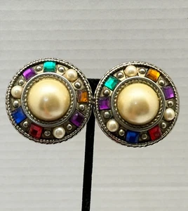 Vintage jeweled clip on earrings - Picture 1 of 5