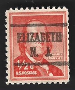 Sc# 1030 1/2c Ben Franklin Precancel with ELIZABETH N.J. ~ (A-5) - Picture 1 of 2