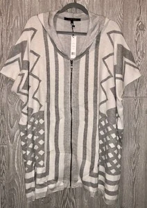 W118 by WALTER BAKER Reza Poncho Grey Cream Hooded Oversize Sweater NEW Womens L - Picture 1 of 7