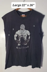 Vintage 90s Bill Goldberg Faded/Distressed Black Cut Sleeve Large T-Shirt - Picture 1 of 8