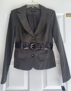 Veste blazer femme Iz Byer tweed marron ceinture carrière entreprise taille L - Photo 1/10