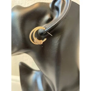 NWT Ettika Double Crystal Pave Ring Gold Plated Hoop Earrings - Picture 1 of 3