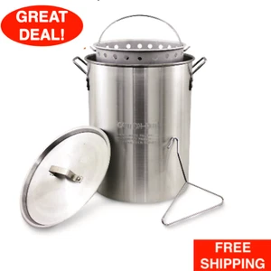 30-Qt Aluminum Pot W/ Strainer Basket Safety Hanger Deep Frying Steaming Cooking - Picture 1 of 24