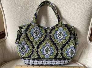 Vera Bradley Purse HandBag Cambridge Green Blue Mint Preowned Condition Retired - Picture 1 of 9