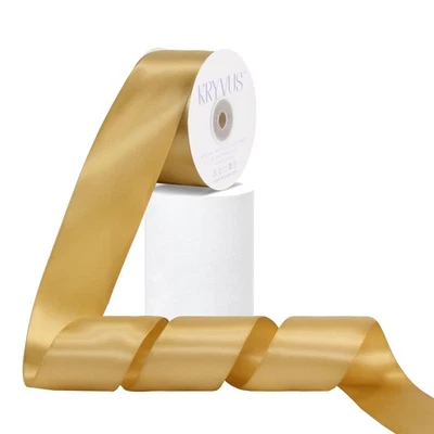 Light Gold Satin Ribbon Double Faced 2 Inch x 25 Yards, Premium Gift Wrap Bow - Image 1 of 4