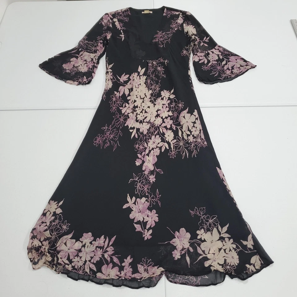 Vestido Fairy Grunge Whimsigoth Y2K para mujer XL negro púrpura floral seda manga campana Foto 1 de 4