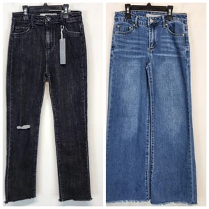 Tractr Girls 10-12 Jeans Wide Leg Slim Straight Black Blue Stretchy Lot of 2 - Picture 1 of 10