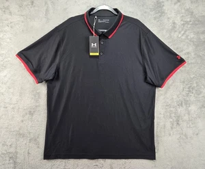 Under Armour Heat Gear Black Short Sleeve Golf Polo Loose Fit Shirt Mens 2XL NWT - Picture 1 of 23